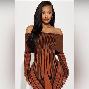 Alyssa Sweater Maxi Dress - Rust/Combo